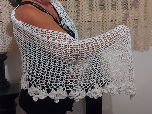 Chal Crochet En Hilo Con Seda Color Blanco Para Novia