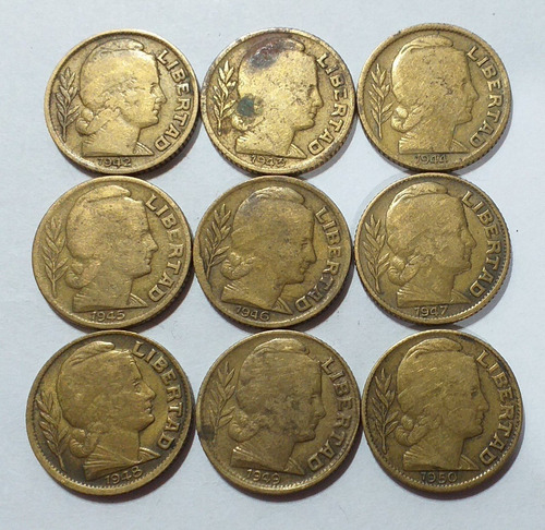 Serie 9 Monedas 10 Centavos 1942 A 1950 - Toritos