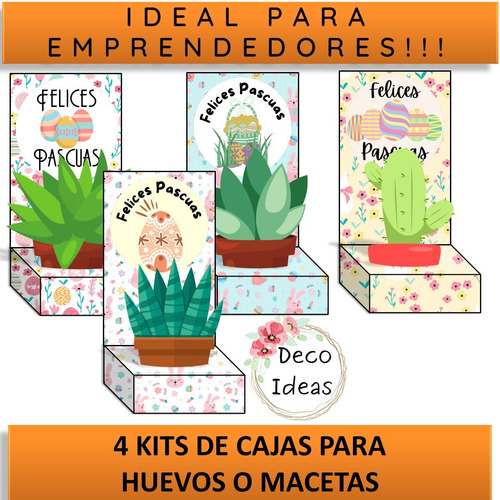 Imagen 3 de 6 de Kit Imprimible 04 Pascuas Caja Porta Huevo O Maceta + Tag