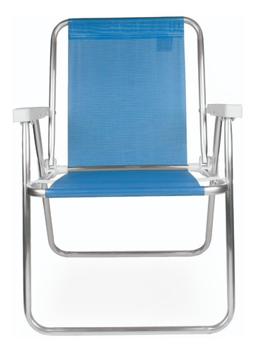 Cadeira De Praia Alta Aluminio Azul Forte 2274 Promoção Full