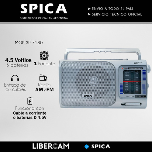 Radio Portatil Spica Sp7180 Am/fm Pilas Y Electrica Original