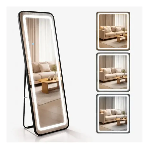 Espejo Cuerpo Completo Rectangular Con Luz Dormitorio Baño Negro