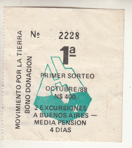 1988 Bono Donacion Movimiento Por La Tierra Uruguay Ephemera