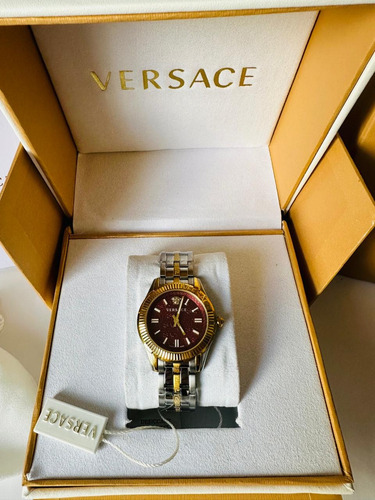 Reloj Pulsera Versace Tinto De Dama Acero Inoxidable Plata Dorado Tinto (Usado)
