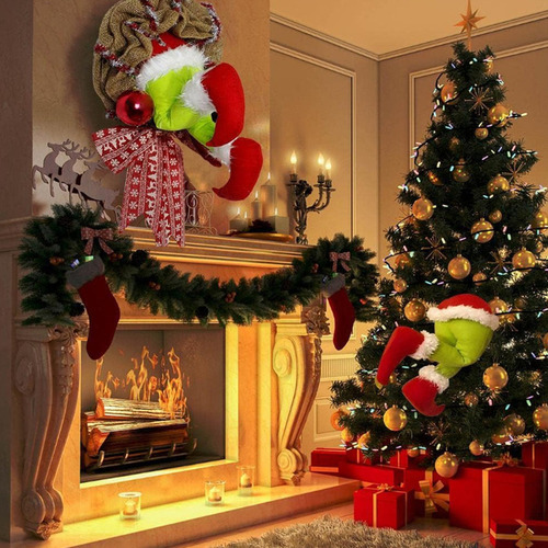 Corona De Felpa Navideña Grinch Para Decoración De Puerta