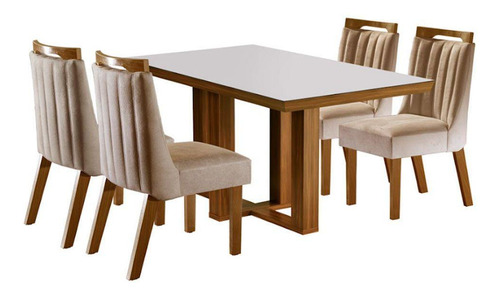 Conjunto Sala De Jantar Mesa Tampo Em Mdf E Vidro 4 Cadeiras