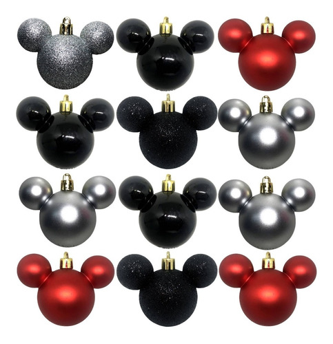 Imagem 1 de 4 de Kit 12 Bolas Enfeites Árvore De Natal Mickey Disney Original