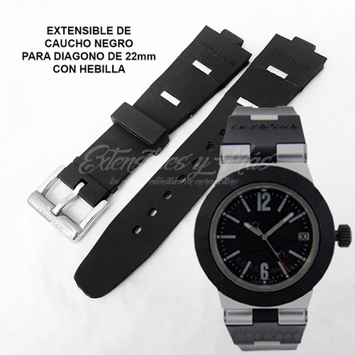 Caucho Negro 22mm Para Bvlgari Diagono 