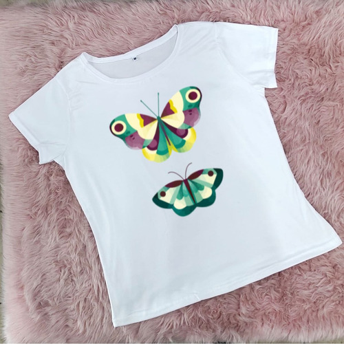 Blusa Playera Casual Mariposas Verde Abstractas