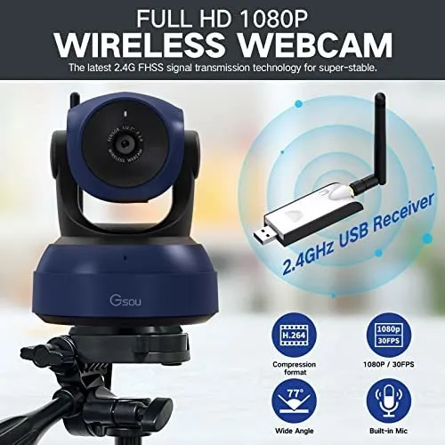 Cámara Web Inalámbrica Gsou, Cámara Web Hd De 1080p Para Vid