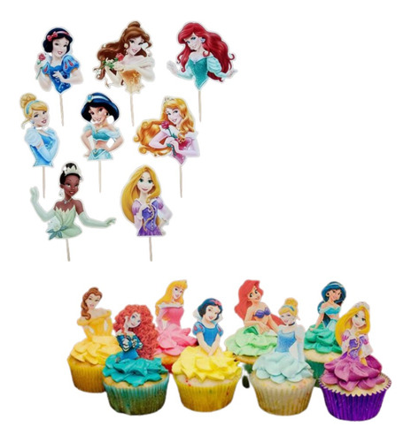 Adorno Princesas Cupcakes Decoracion Cumpleaños 12 Unidades