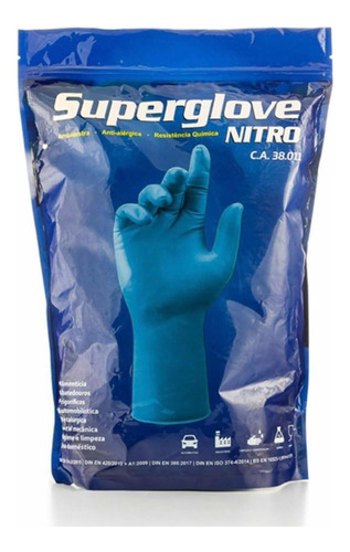 Luva Multiuso Limpeza Super Glover Nitro Azul 25 Pares