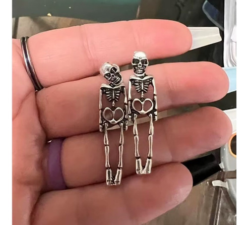 Aretes Largos Goticos De Esqueleto Calavera Mujer