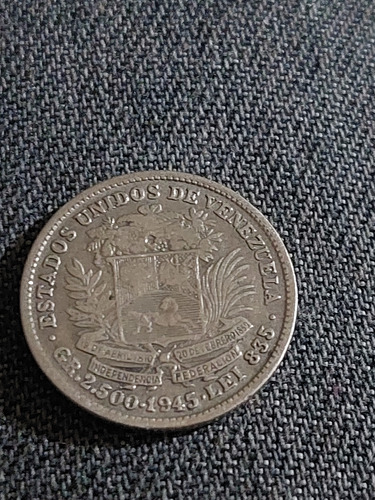 Moneda De Venezuela 1/2 Bolívar Año 1945 Plata 0,835 Y 21a