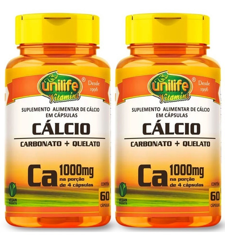 Kit C/ 2 Cálcio Quelato - Unilife 60 Cápsulas / 1000mg