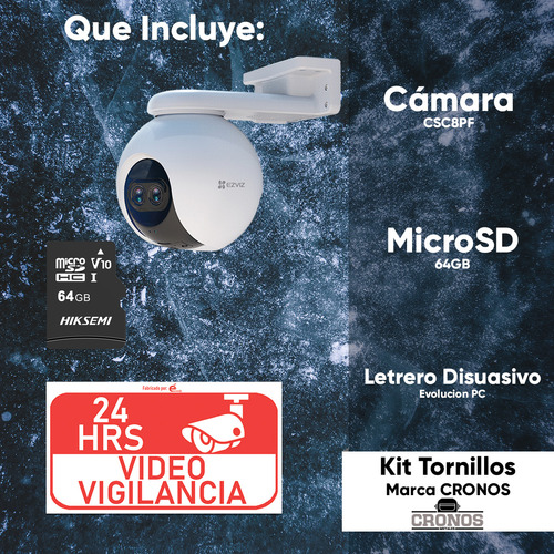 Ezviz Cámara Pt Ip 2 Mp C8pf-plus-64 Wi-fi Con Detección Humana Lente Dual Y Visión Nocturna En Color Cobertura Visual 360° Y Notificación Push + Memoria Microsd 64 Gb