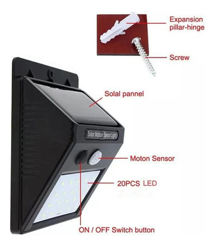 Moderna Lampara Led Solar , Mxeol-005, 5pzas, 4w, 20 Led, Pa Estructura Negro