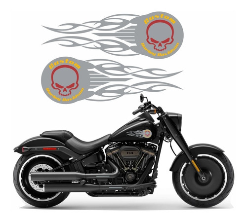 Par Adesivos Tanque Compatível Harley Davidson Custom Adt40 Cor TANQUE HARLEY DAVIDSON CUSTOM - CAVEIRA