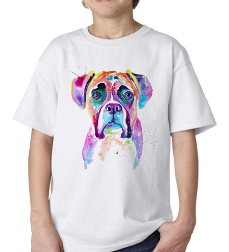 Remera De Niño Perro Boxer Art Watercolor