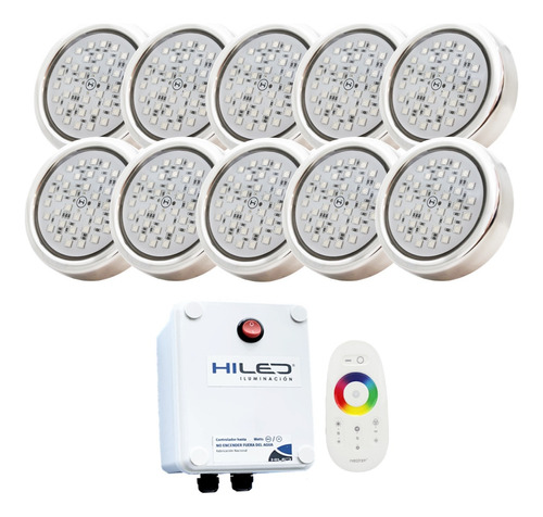 10 Luces Para Pileta Led Rgb 12w +fuente+control Remoto