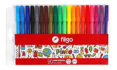 Marcadores Filgo Pinto Escolares X 20 Colores Lavables 2210