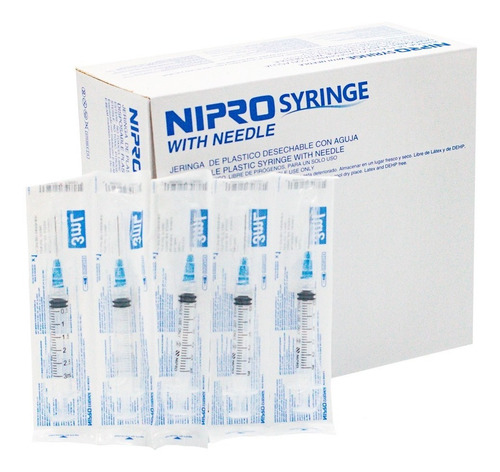 Jeringa Luer Lock Con Aguja 3ml 23gx1  100und Nipro