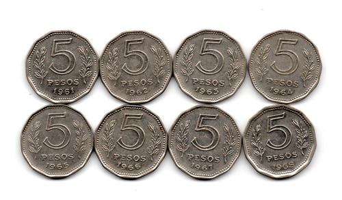 Lote Moneda Nacional 5 Pesos Fragata 1961-68 Serie Completa