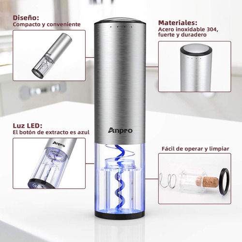 Kit Abridor Botellas Vino Electrico Sacacorchos Descorchador