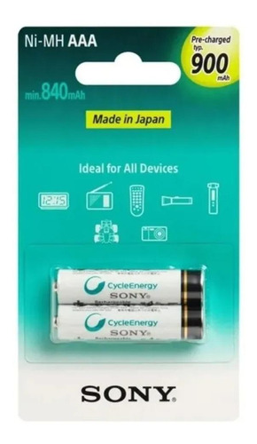 Pilha  recarregável Sony Cycle Energy NH-AAA-B Cilíndrica - kit de 2 unidades