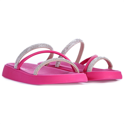 Sandália Chinelo Moleca Rosa Barbie Napa Com Strass