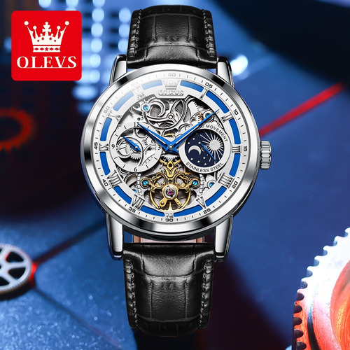 Relojes Luminosos Olevs Automatic Skeleton Para Hombre Color Del Bisel Silver/blue
