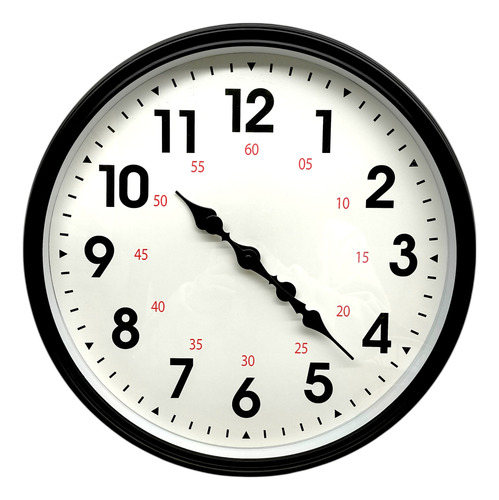Reloj De Pared 45 Cm Blanco Con Números Grandes Y Minutero Negro