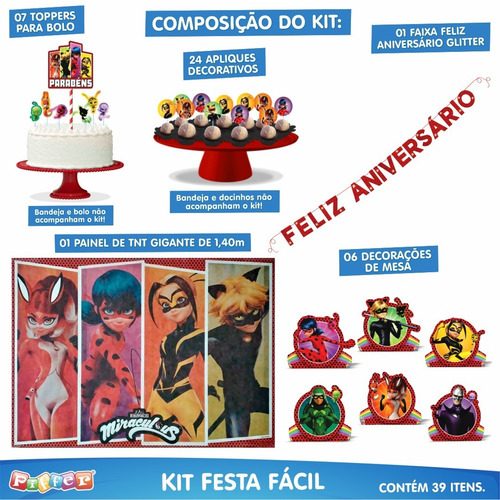 Imagem 3 de 10 de Kit Festa Fácil Ladybug - Miraculous - Decoração Aniversário