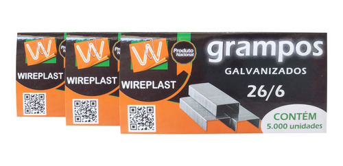 Grampo Galvanizado 26/6 P/ Grampeador 15.000 Und - Wireplast