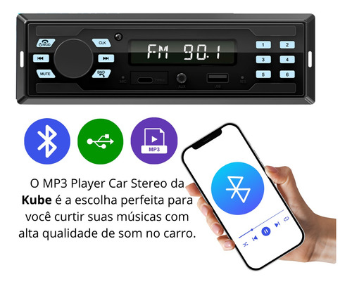 Radio Para Carro Automotivo Potente Controle Bluetooth Usb