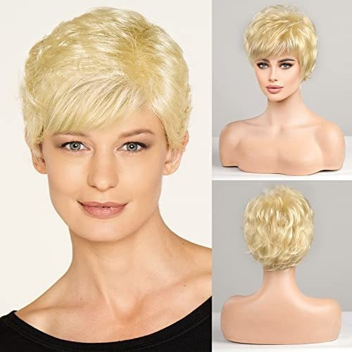 Emmor Short Ash Blonde Wigs For Women Memory Fiber 6cybk