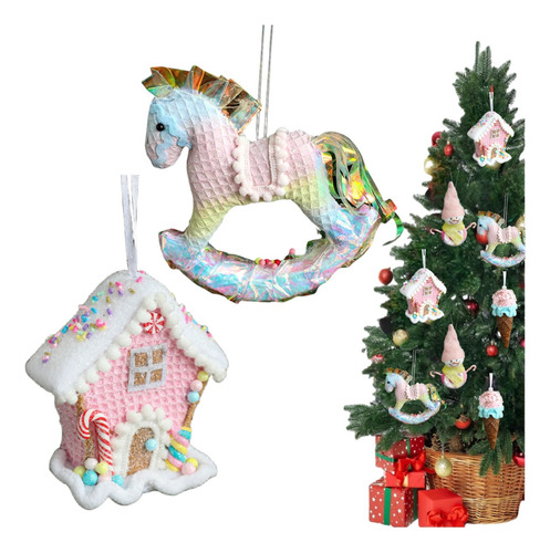 2 Ponis Coloridos Colgantes, Decoración Navideña