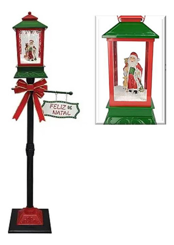 Poste Com Papai Noel E Rena Luz Neve Música 148cm Bivolt