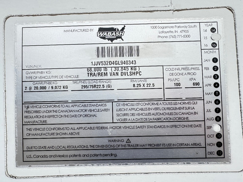 Caja Seca Wabash Año: 2016 Eje Tandem Deslizable Gm108893