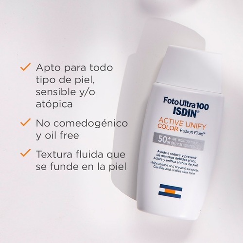 Imagen 10 de 10 de Isdin Fotoultra 100 Active Unify Color Spf 50+, 50 Ml