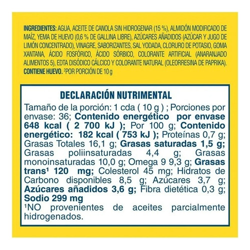 Aderezo Liviana Con Aceite De Cánola Hellmann´s 360 G