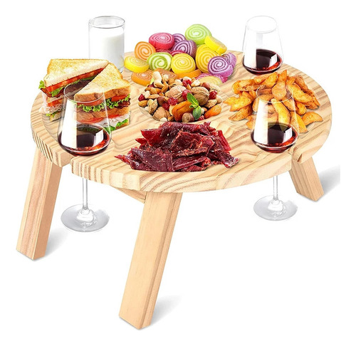 Mesa De Picnic Plegable De Madera Con Estante 2 En 1