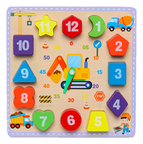 Juguete Reloj De Madera Encaje Educativo Numeros Niños 3 Pzs Color Diseño Al Azar
