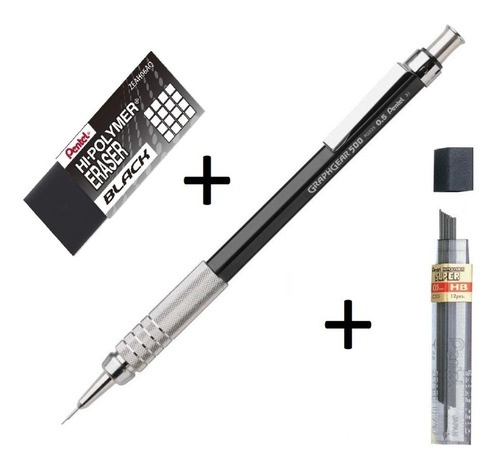 Imagen 1 de 3 de Lapicero Portaminas Pentel Graphgear 500 + Goma+ Minas 0.5mm