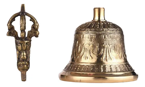 / Campana Budista Tibetana De Bronce Con Acolchado Vajra