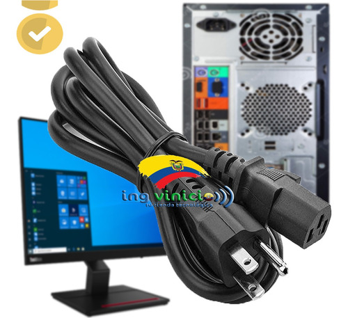 Imagen 1 de 3 de Cable De Poder Para Cpu Monitor Proyector De 1.5m Negro