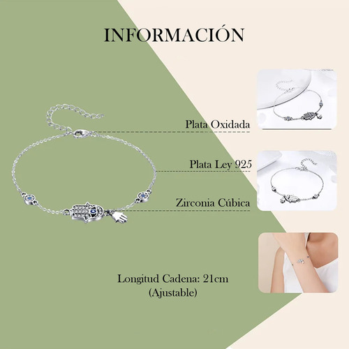 Pulsera Protección Mano De Fátima Y Ojo Turco Plata S925