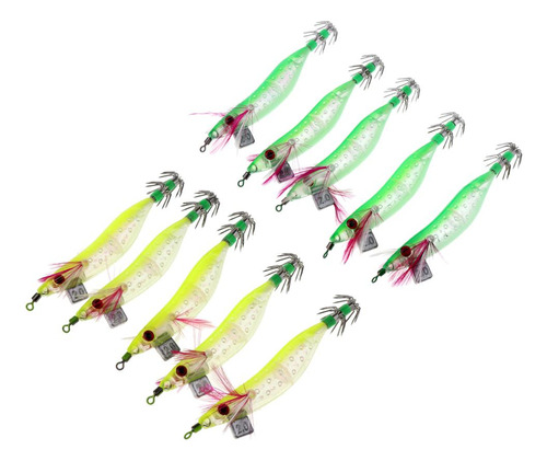 10x 2 Colores Luminous Squid Jigs Hooks Cebos Señuelos Para