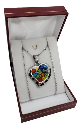 Delicado Collar Corazon Murano Cristal Multicolor P/regalar 