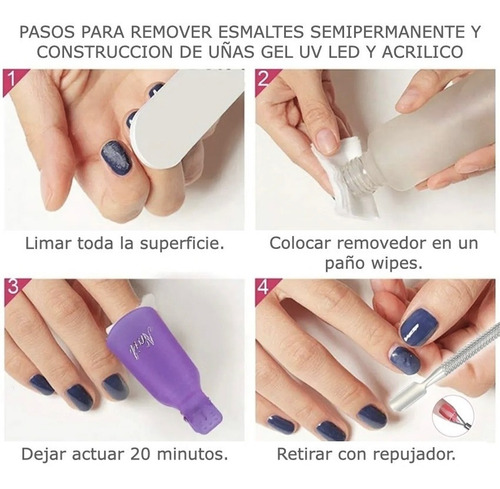 Imagen 6 de 10 de Kit Removedor Uv Esmalte Semipermanentes Broches Wipes Gel